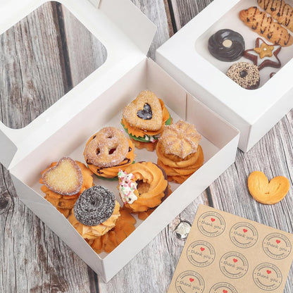 YEKTFS 24 Pcs Cookie Boxes with Window for Paper Gift Giving Brown Bakery Gift Boxes 9 x 6.3 x 3 Inch, Easy Estate Holiday Packaging for Cookie, Cupcaked, Donuts & Pastries