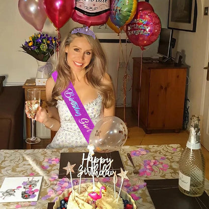 CIEHER Birthday Girl Crown and Sash - Rose Gold Tiara Birthday Decorations for Women and Girls