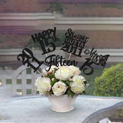 15 PCS 50th Birthday Centerpiece Sticks Fifty Happy 50th Straight Outta 1976 Table Flower Centerpieces Sticks Cheers to 50 Floral Decorations for 50th Birthday Party Centerpieces Supplies Black
