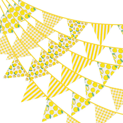 G2PLUS 39Ft Triangle Bunting Banner, 42Pcs Pink Floral Garland Pennant Banner, Reusable Cotton Triangle Flags Party Decoration for Birthday, Wedding, Garden Tea Party, Baby Shower, Room Decor