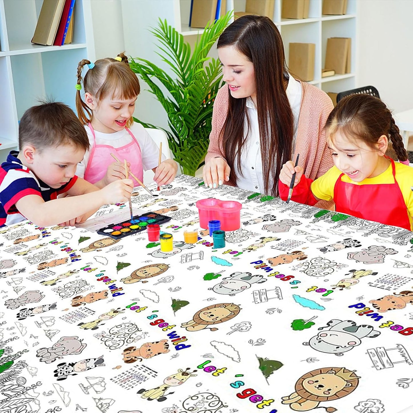 CCINEE 1 Pcs Jungle Animal Coloring Tablecloth for Kids,Disposable Cute Coloring Table Cover Poster for Party Supplies Children Safari(70x47 inch)