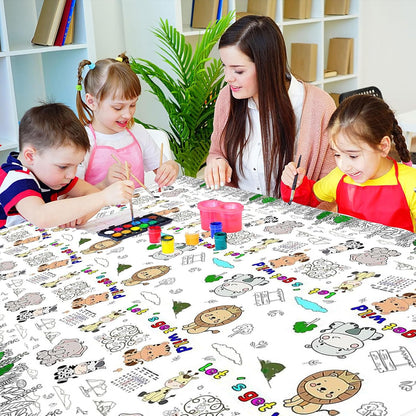 CCINEE 1 Pcs Jungle Animal Coloring Tablecloth for Kids,Disposable Cute Coloring Table Cover Poster for Party Supplies Children Safari(70x47 inch)