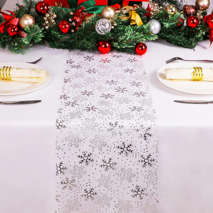Snowkingdom 2 Pieces Gold Table Runner, Sequin Glitter Foil Metallic Thin Mesh Runner Roll 11"x108", Gold Table Decorations for Event Party, Wedding, Birthday Party, Christmas