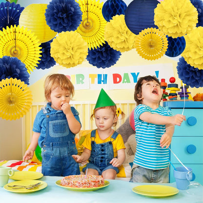 Tissue Paper Pom Poms - 23 PCS Dusty Blue Paper Flowers Pom Pom Kit Circle Dot Party Banner Hanging Swirl Party Decorations for Wedding Birthday Baby Shower Bridal Shower Tea Party