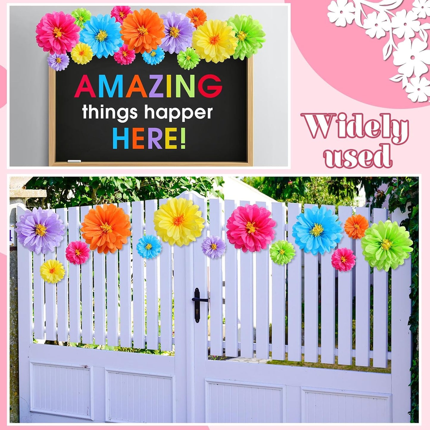 Watersay 12 Pcs 10" 20" Giant Mexican Fiesta Paper Flowers Colorful Tissue Crepe Flowers Pom Poms Craft for Floral Party Backdrop Wedding Birthday Party (Dusty Color)