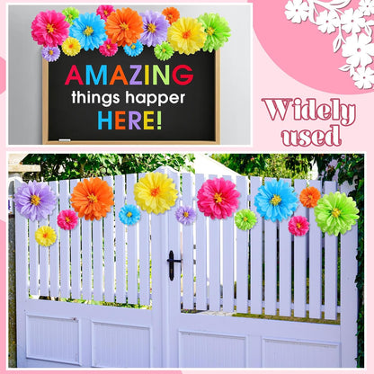 Watersay 12 Pcs 10" 20" Giant Mexican Fiesta Paper Flowers Colorful Tissue Crepe Flowers Pom Poms Craft for Floral Party Backdrop Wedding Birthday Party (Dusty Color)