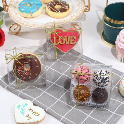 RomanticBaking 3 ¼" x 3 ¼" x 1 ½" 50PCS Chocolate Truffle Boxes for 4，Cookies Boxes Mini Bakery Boxes with Window for Brownie,Soap,Donut