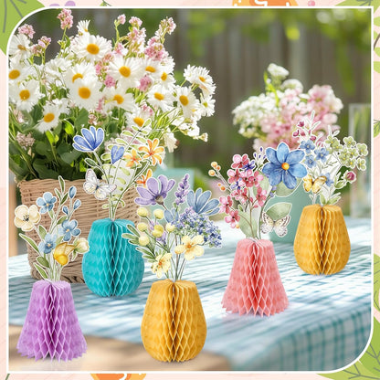 Vicenpal 12 Pcs Wildflowers Honeycomb Centerpieces Wildflowers Party Decorations 3D Summer Table Decor Flower Centerpieces for Birthday Baby Shower Wedding Party Office Home Decorations