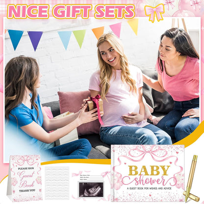 Fuyoooo 27 Pcs Safari Animal Baby Shower Guest Book Set Baby Shower Sign in Guest Floral Book Place Table Cards with Gold Pen Adhesive Photo Corner for Birthday Party