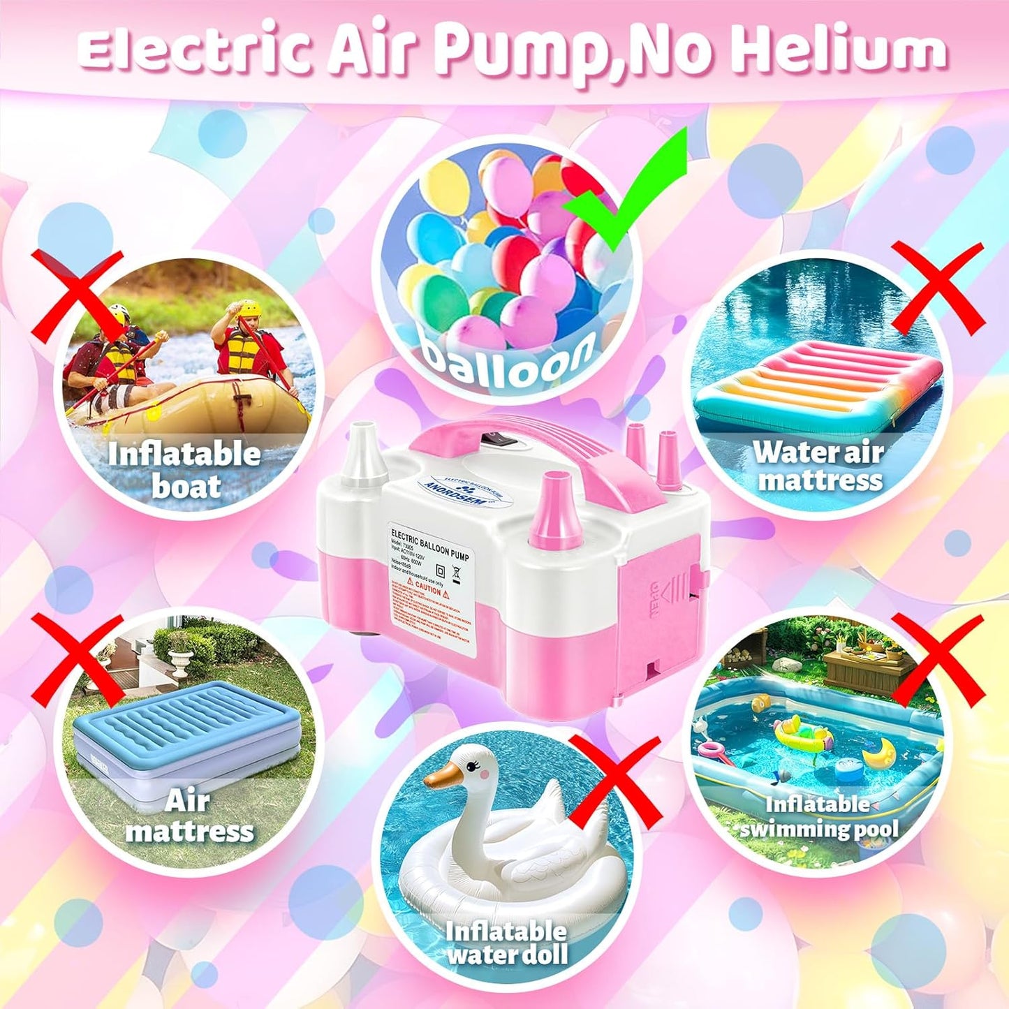 Anordsem Electric Balloon Air Pump: Polypropylene Plastic Case with Dual Nozzle - Quick Inflating for All Balloons at Home - Blower Machine Knotter/Ribbon for Parents Party DIY Decoration
