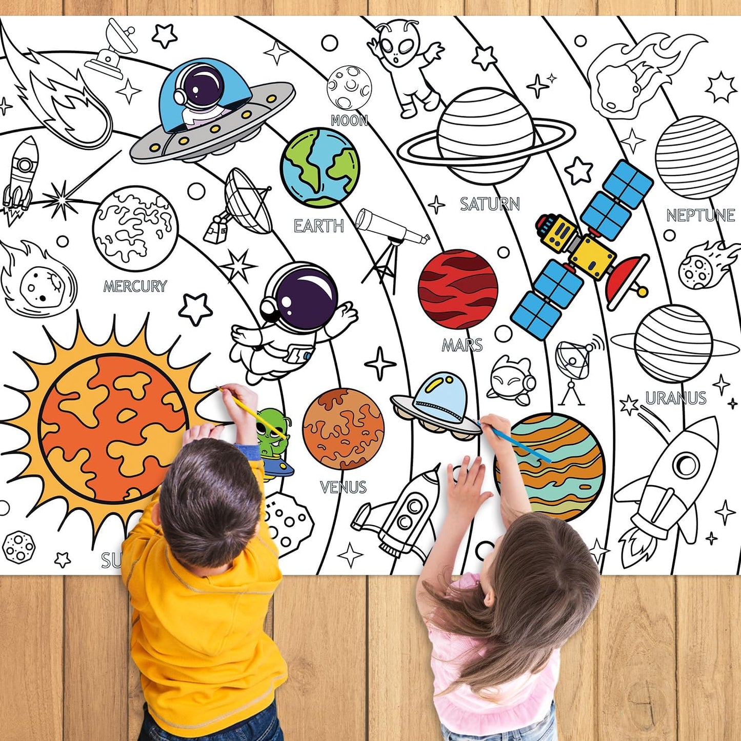 43.3x31.5 Summer Coloring Poster with Picture, Giant Cute Painting Poster, Large Coloring Tablecloth for Classroom Home Birthday Party Supplies Favor