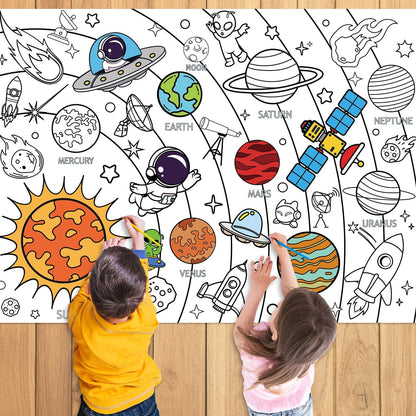 43.3x31.5 Summer Coloring Poster with Picture, Giant Cute Painting Poster, Large Coloring Tablecloth for Classroom Home Birthday Party Supplies Favor