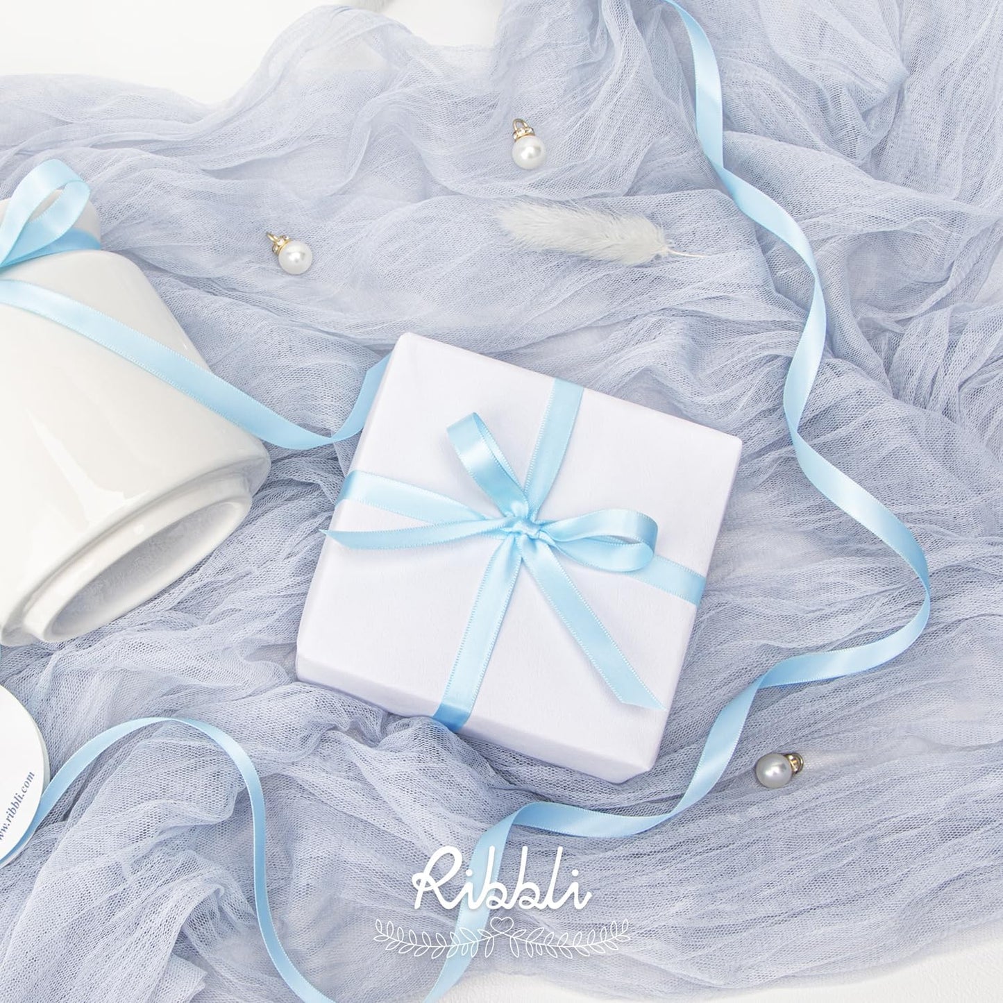 Ribbli Double Faced White Satin Ribbon,3/8” x Continuous 25 Yards,Fabric Ribbon use for Bows Bouquet,Gift Wrapping,Floral Arrangement