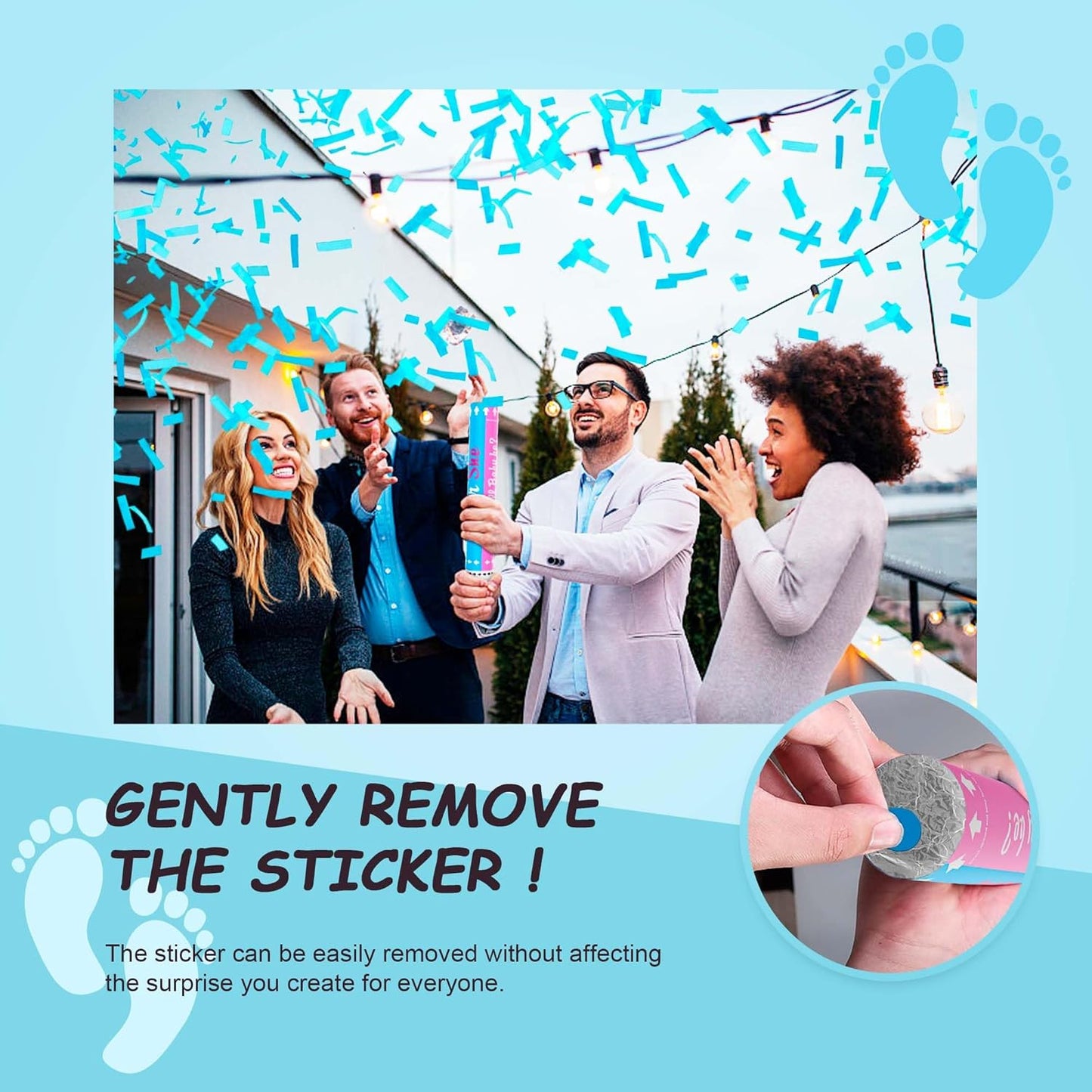 POPUPARTY Gender Reveal Confetti Cannon | No Powder Confetti Poppers | Ideal for Baby boy Gender Reveal Decoration (6 blue)