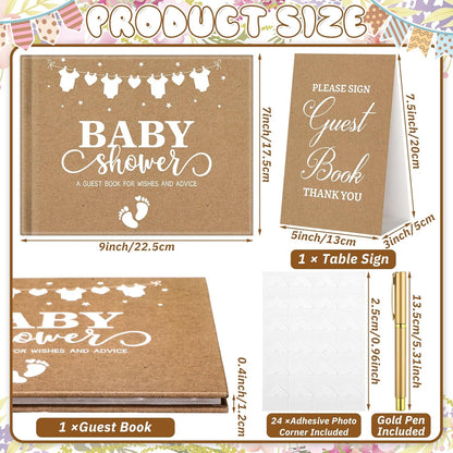 Fuyoooo 27 Pcs Safari Animal Baby Shower Guest Book Set Baby Shower Sign in Guest Floral Book Place Table Cards with Gold Pen Adhesive Photo Corner for Birthday Party