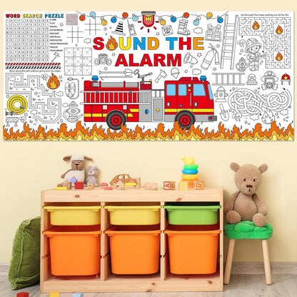 Naozinebi Fire Truck Giant Coloring Poster Large Firefighter Drawing Paper Coloring Tablecloth Rescue Vehicle Game Poster Table Cover Kids Art Craft Coloring Mat Home Pirate Party Supplies
