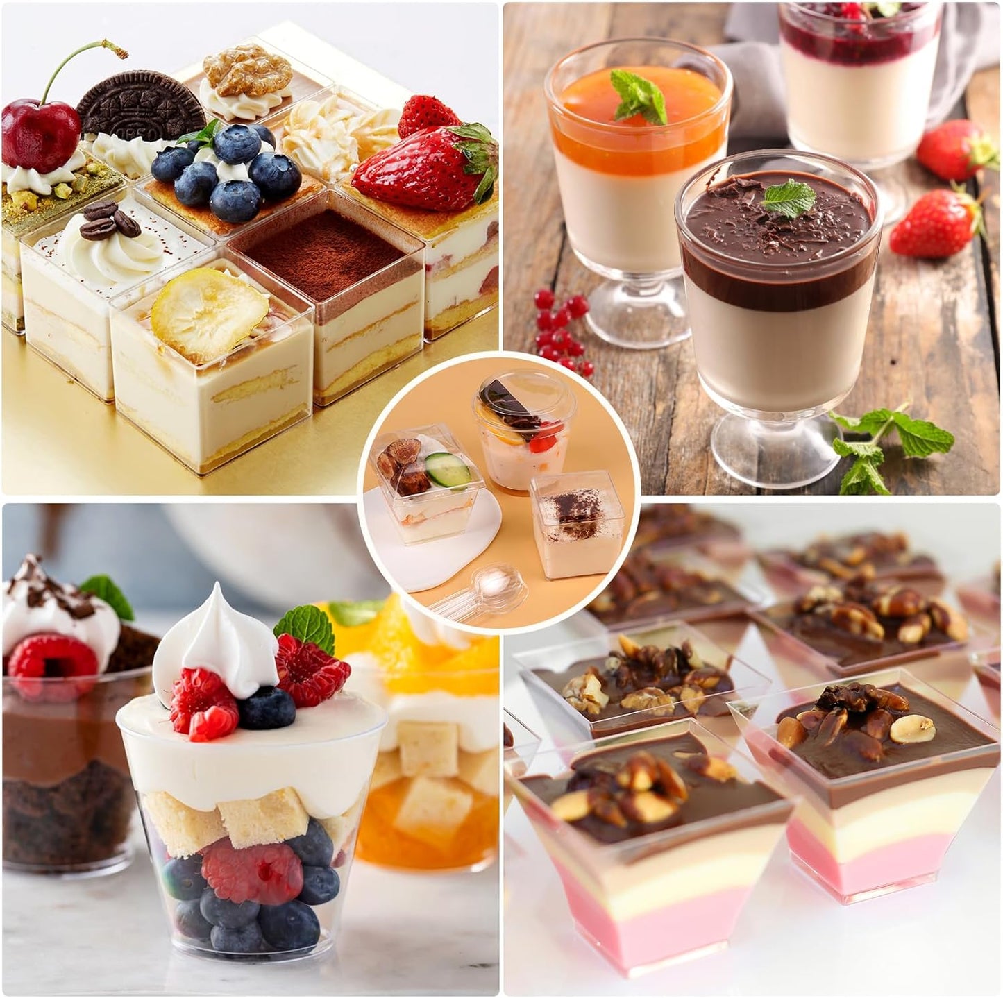 LifeIdeas 380 Pack Mini Dessert Cups with Spoons and lids, 5 oz Mini Clear Parfait Cups, Shooters Cups for Party, Round Yogurt Cups, Reusable Fruit Ice Cream Cake Pudding Cups