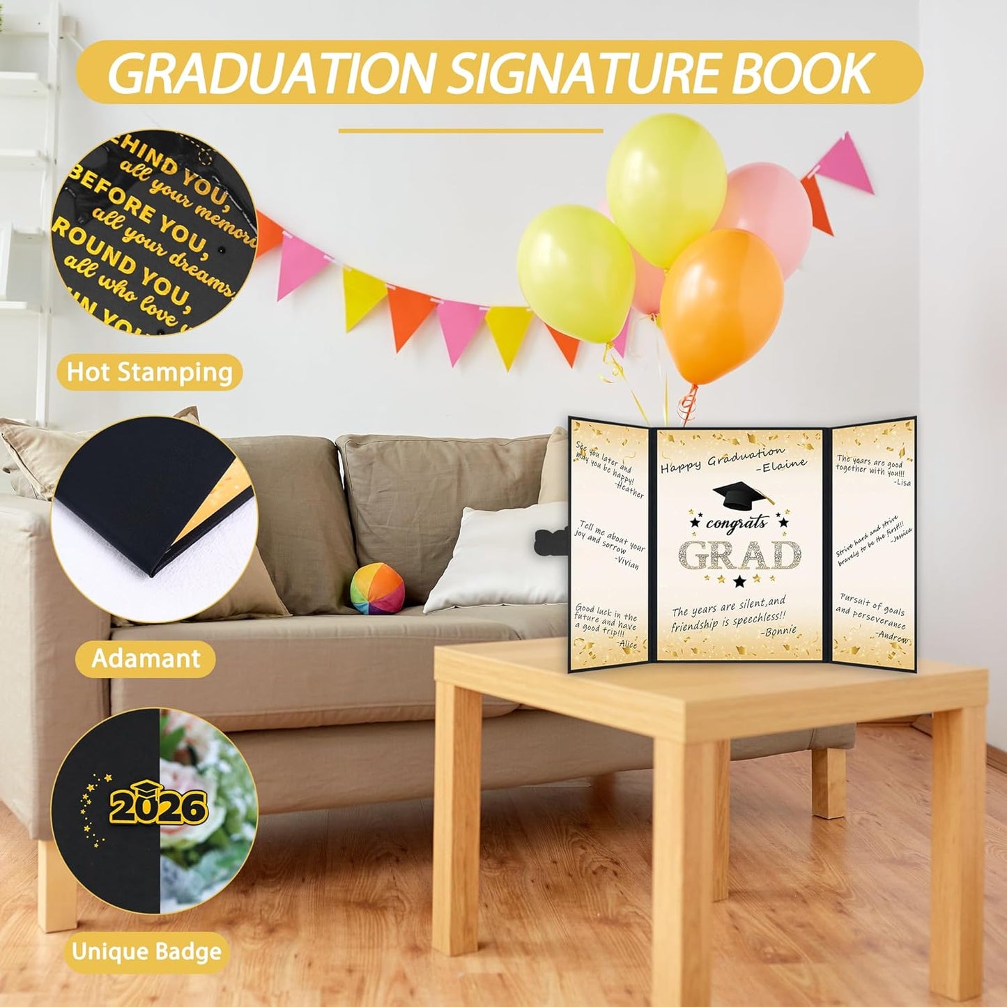 Vlipoeasn 2026 Graduation Guest Book Alternative, Black Gold Class of 2026 Graduation Party Decorations, Graduation Signature Book for 2026 College High School, Unique Graduation Gifts for Friends