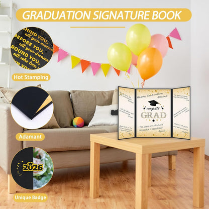 Vlipoeasn 2026 Graduation Guest Book Alternative, Black Gold Class of 2026 Graduation Party Decorations, Graduation Signature Book for 2026 College High School, Unique Graduation Gifts for Friends
