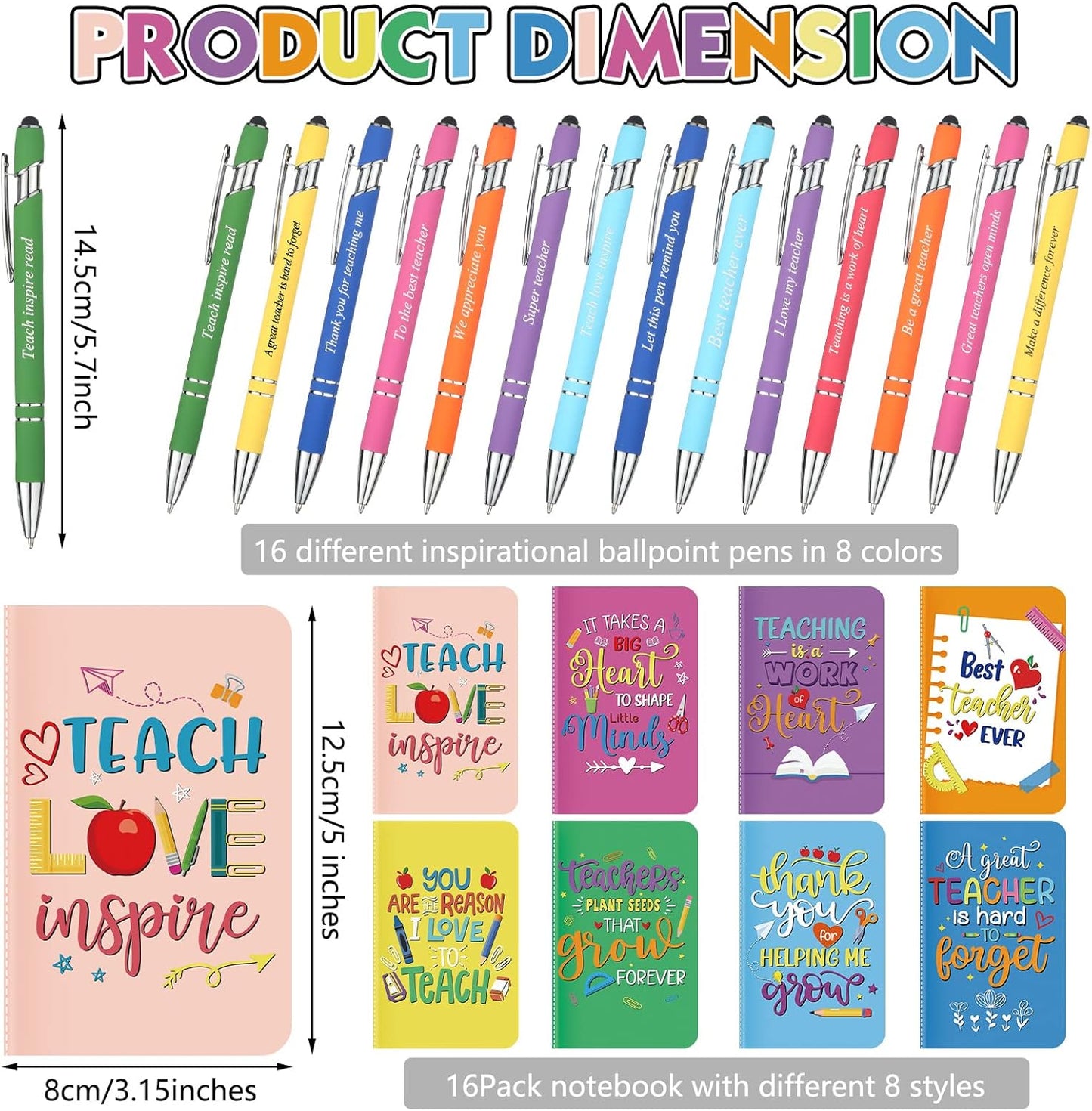 Funrous 32 Pcs Motivational Quote Pens Inspirational Notepads Mini Journal with Ballpoint Pen Small Notebooks Gift for Men Women Coworker Adult Party Favors Prize Teacher Student Office(Stylish)