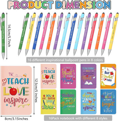 Funrous 32 Pcs Motivational Quote Pens Inspirational Notepads Mini Journal with Ballpoint Pen Small Notebooks Gift for Men Women Coworker Adult Party Favors Prize Teacher Student Office(Stylish)