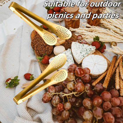 9 Inch Gold Buffet Tongs Set of 4, Stainless Steel Food Serving Utensils Tong for Cooking, Salad, Barbecue, Buffet, Toast