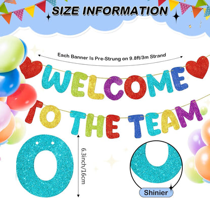 Fulmoon Pre Strung Welcome to The Team Banner with Two Heart Signs, NO DIY, Glitter Welcome Party Supplies for New Employee, Coworker, Colleague, Staff, Team Member Office Decorations(Champagne Gold)