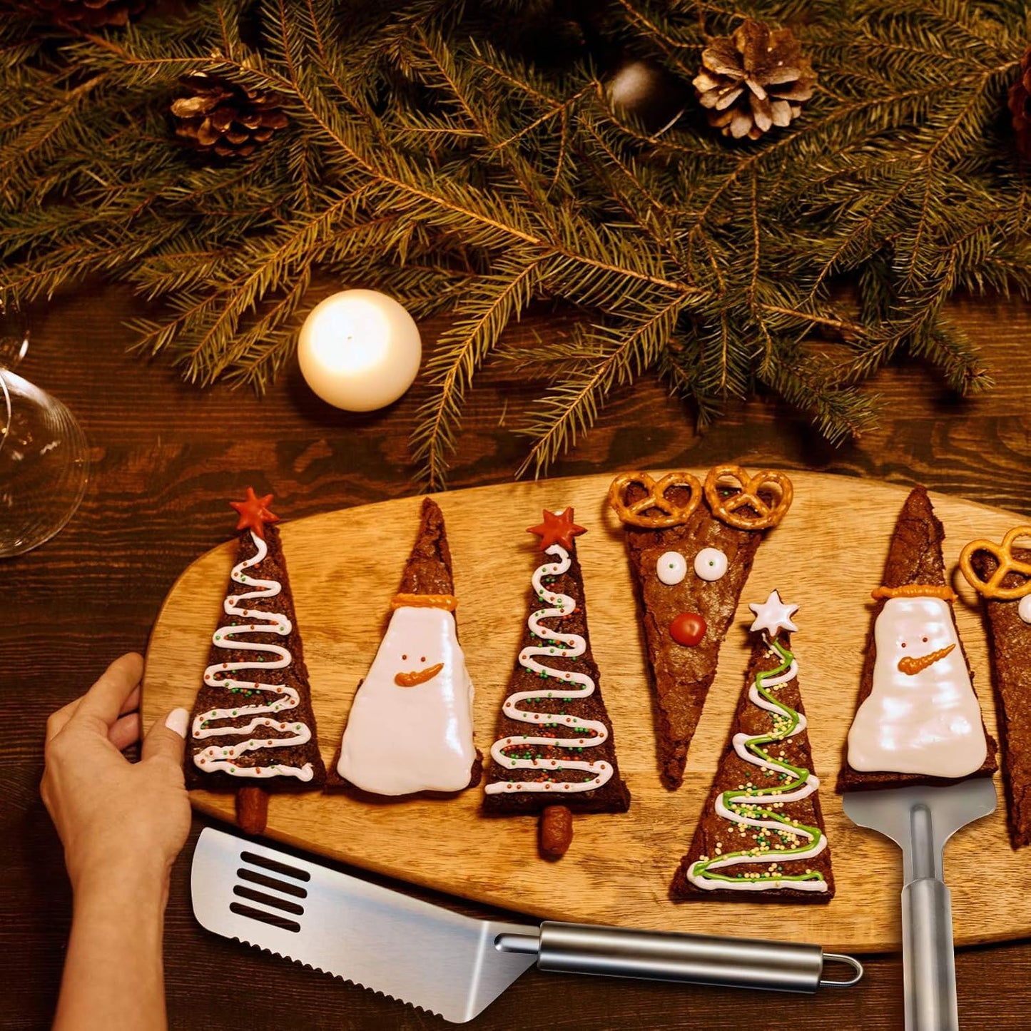 4 Pieces Pie Server Set Stainless Steel Pie Spatula Serrated Cake Cutter Slicer Cake Knife Gadgets with Comfortable Handle, for Cutting and Serving Desserts Brownies Pizza and Lasagna