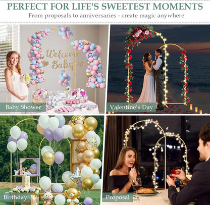WellSign Wedding Arch Backdrop Stand 7.2FT, 6FT Set of 2, Gold Metal Balloon Arch kit Stand for Gender Reveal Ceremony Engagement Anniversary Bridal Valentine Party Event Decoration