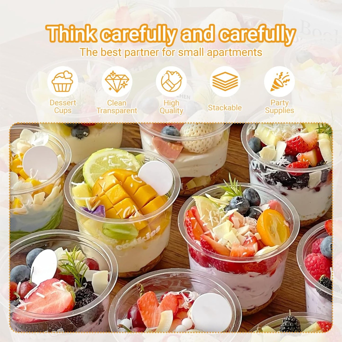 Jnnzzggu 50 Pcs 8 OZ Disposable Plastic Cups with Dome Lids,Clear Dessert Cup,Mini Parfait Appetizer Containers for Ice Cream,Cake,Fruit,Pudding,Jello Shot,Drink,Yogurt,Soups,Salad,Snacks