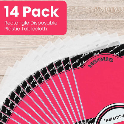 14 Pack Black 54 x 108 in. Rectangle Disposable Plastic Tablecloths - Smooth Decorative Covers for Parties, Weddings