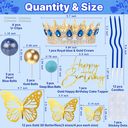 Crown Cake Topper, Balls Happy Birthday Cake Topper Pink Crown Birthday Candles Gold Butterflies, Corona Para Pastel, Cake Decorations for Birthday Wedding (Gold, Pink)