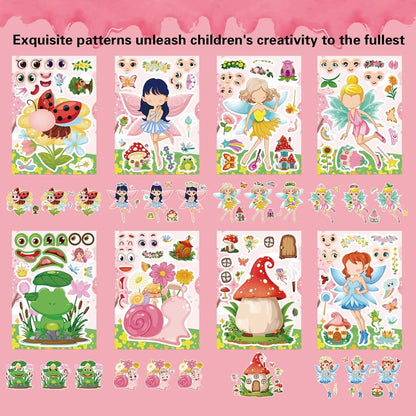 24 PCS Fairy Stickers for Kids, Make a Face Sticker with 8 Unique Designs Fairy, Frog, Mushroom, Make Your Own Stickers for Girls Birthday Party Favors, Goodie Bags, DIY Crafts
