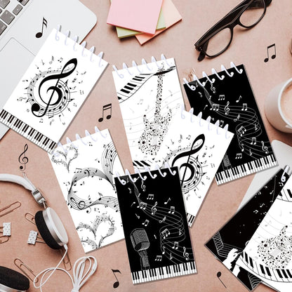 24 Pack Musical Notes Mini Spiral Notebook, Black and White Piano Pocket Notebook for Classroom Students Rewards, 16 Pages Portable Office Meeting Supplies