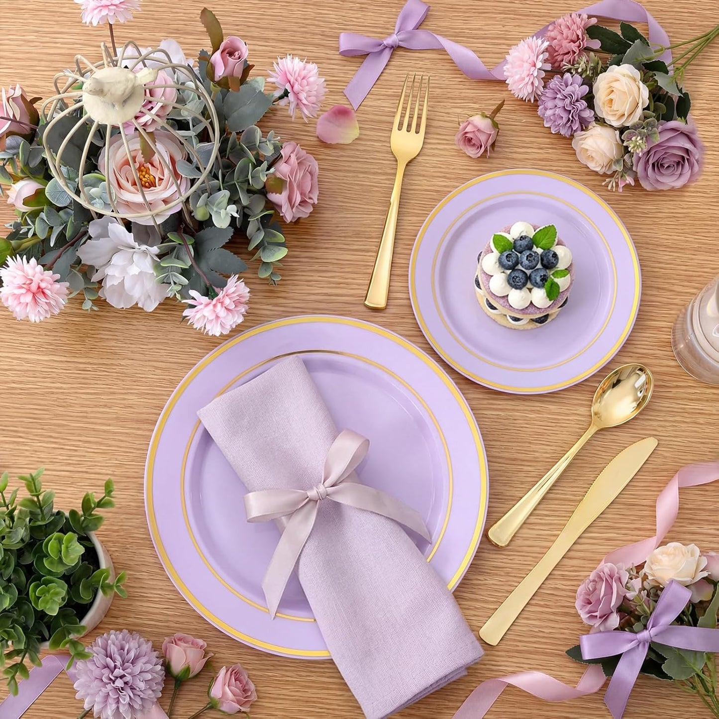 350 Pieces Black and Gold Plastic Plates with Disposable Silverware, Include 50 Dinner Plates 9”, 50 Dessert Plates 6.3”, 50 Black Cups 9 OZ, 50 Pre Rolled Napkins for Wedding Party Graduation