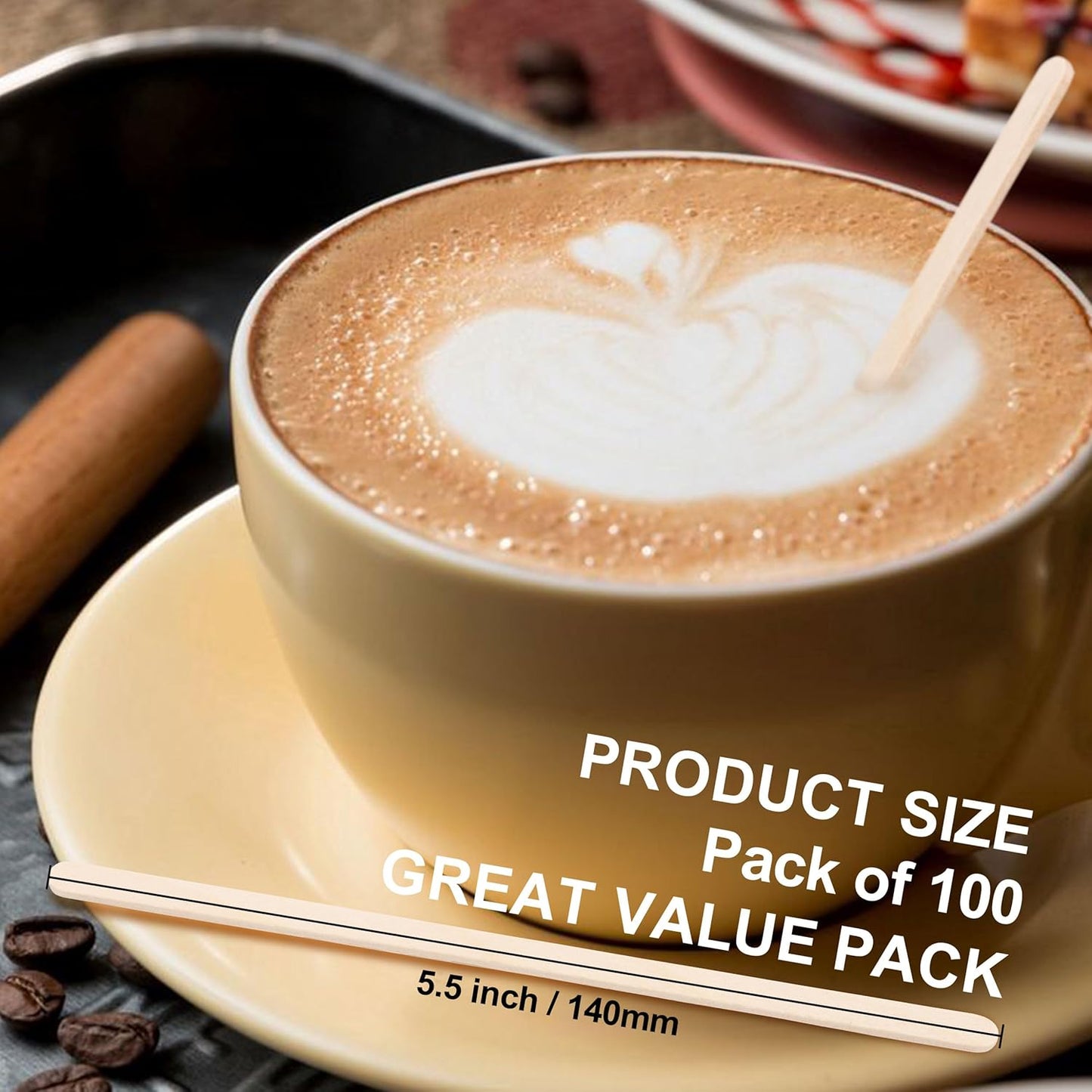 ANTETOK Wooden Coffee Stirrers - Coffee Stir Sticks 7.5 Inch,100pcs Disposable Birch Wood Coffee/Beverage Stirrers,Swizzle Drink Sticks,Coffee Bar Accessories