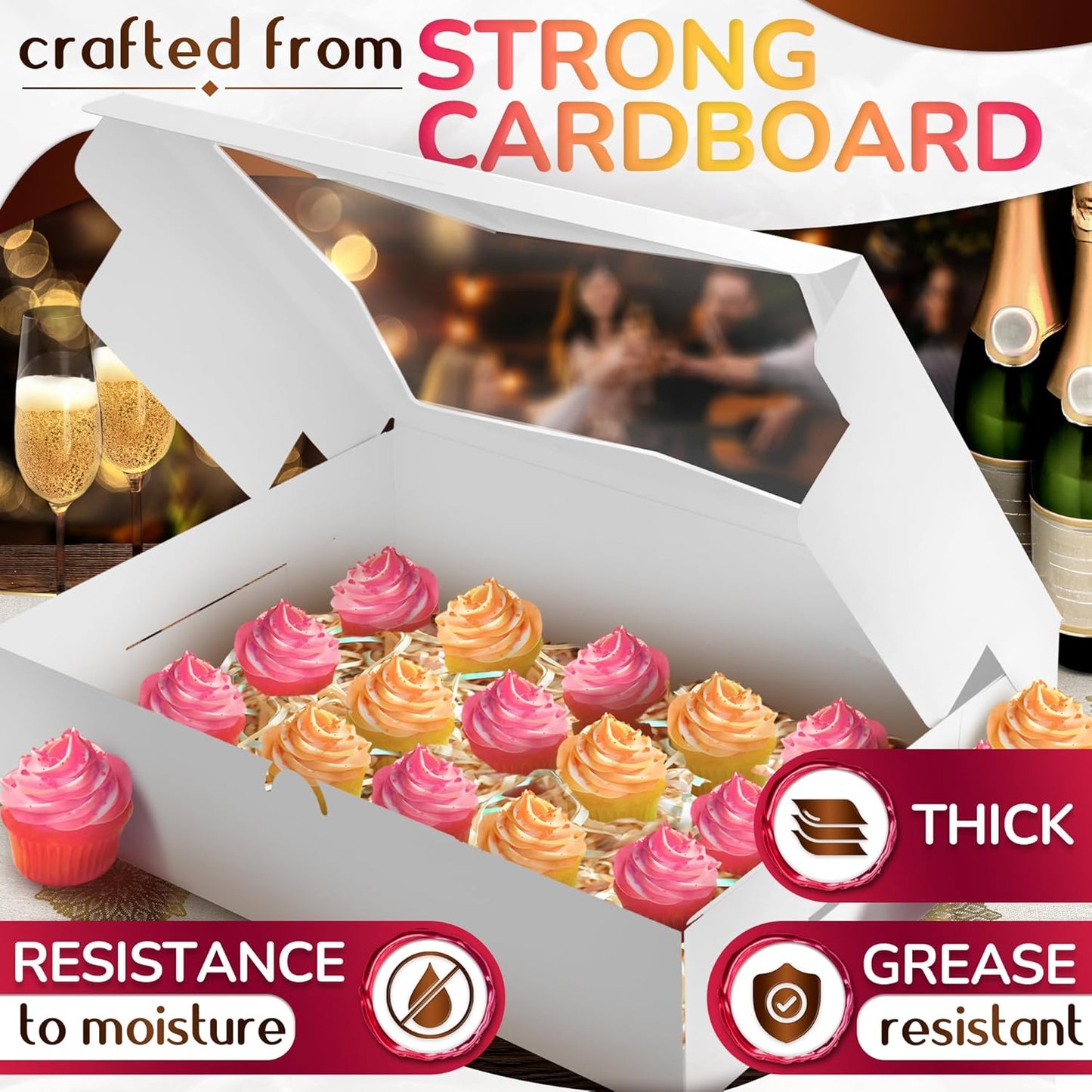 10Pcs Half-Sheet Cake Boxes 19x14x4" - White Bakery Boxes with Window, Pastry and Dessert Box Set for Mothers Day Gifts & Cake Presentation, Glossy Flip Top Boxes for Cakes, Cupcakes, Cookies & Donuts