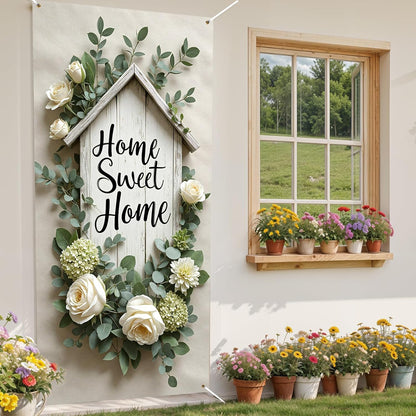 Home Sweet Home Door Cover Housewarming Party Decorations Door Banner Welcome Home Floral Backdrop Decor Greenery Leaves New Home Party Photography Background Sign Bridal Shower