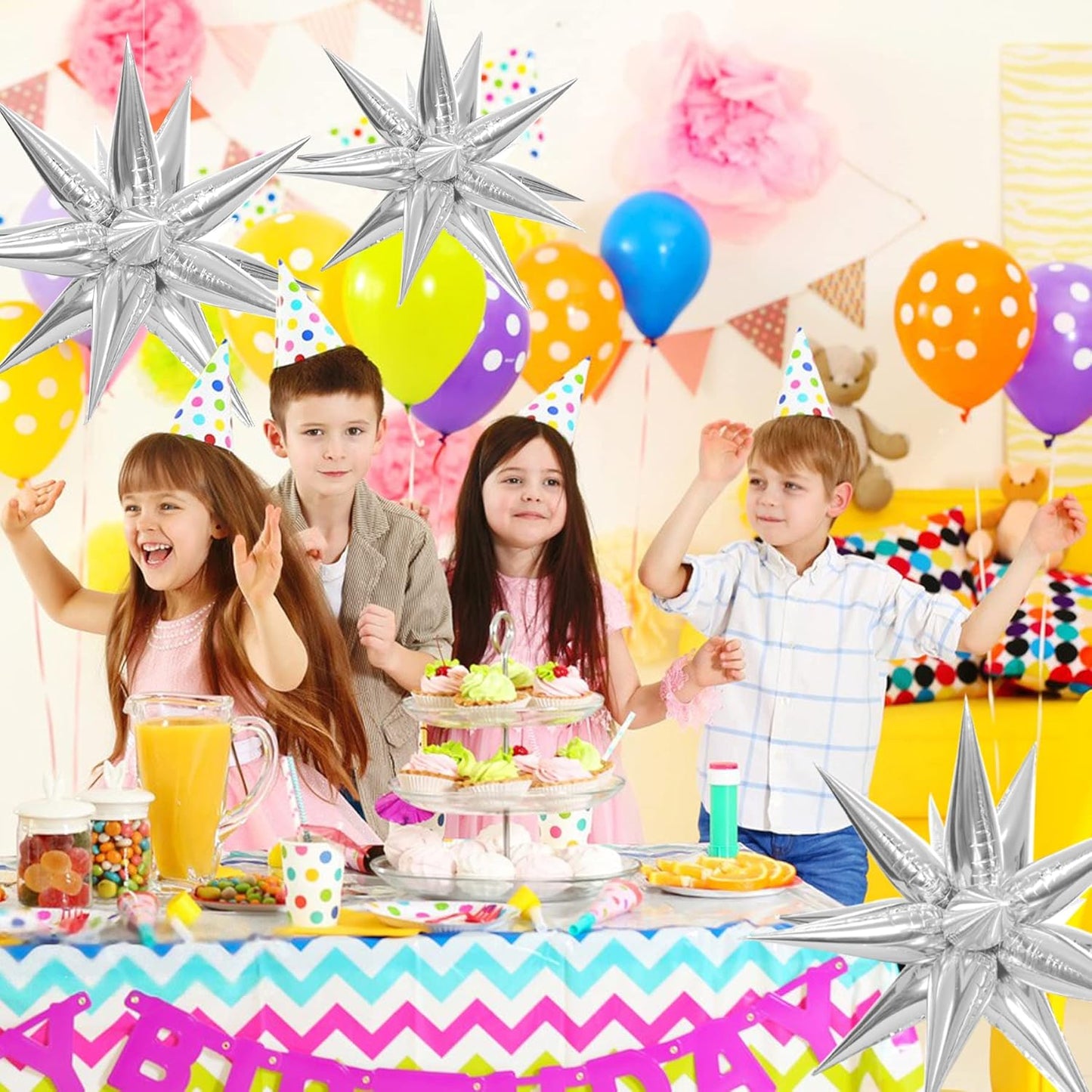 ZAKVOOR 60 Pcs Star Balloons 12 Spike Foil Explosion Party Decoration Balloons for Christmas New Year Eve Birthday (Silver)