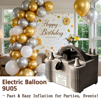 4-in-1 Electric Balloon Pump for All Balloons, Inflatables, and Sports Balls, Portable High Power Triple Inflating Ports for Latex Foil 260q Mylar Balloon