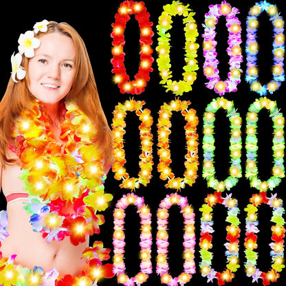 Giegxin 12 Pcs LED Hawaiian Lei Light up Flower Lei Tropical Glow Necklaces Lighted Lei Artificial Rainbow Lei for Kid Adult Hawaii Luau Themed Party Carnival Beach Wedding Masquerade (Multicolor)