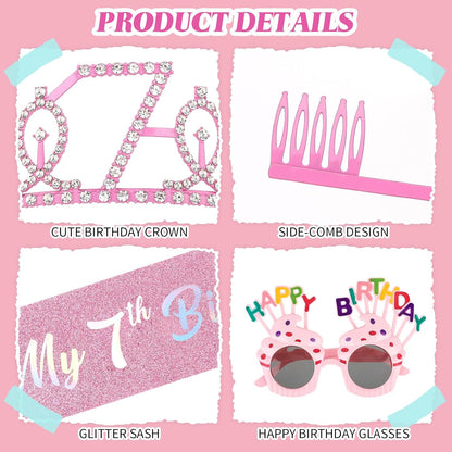 YARIEW 3rd Birthday Decorations, 3rd Glitter Purple Sash and Crown Kit with Happy Birthday Sunglasses, Tiara Princess Crown and Sash Party Outfit Accessory