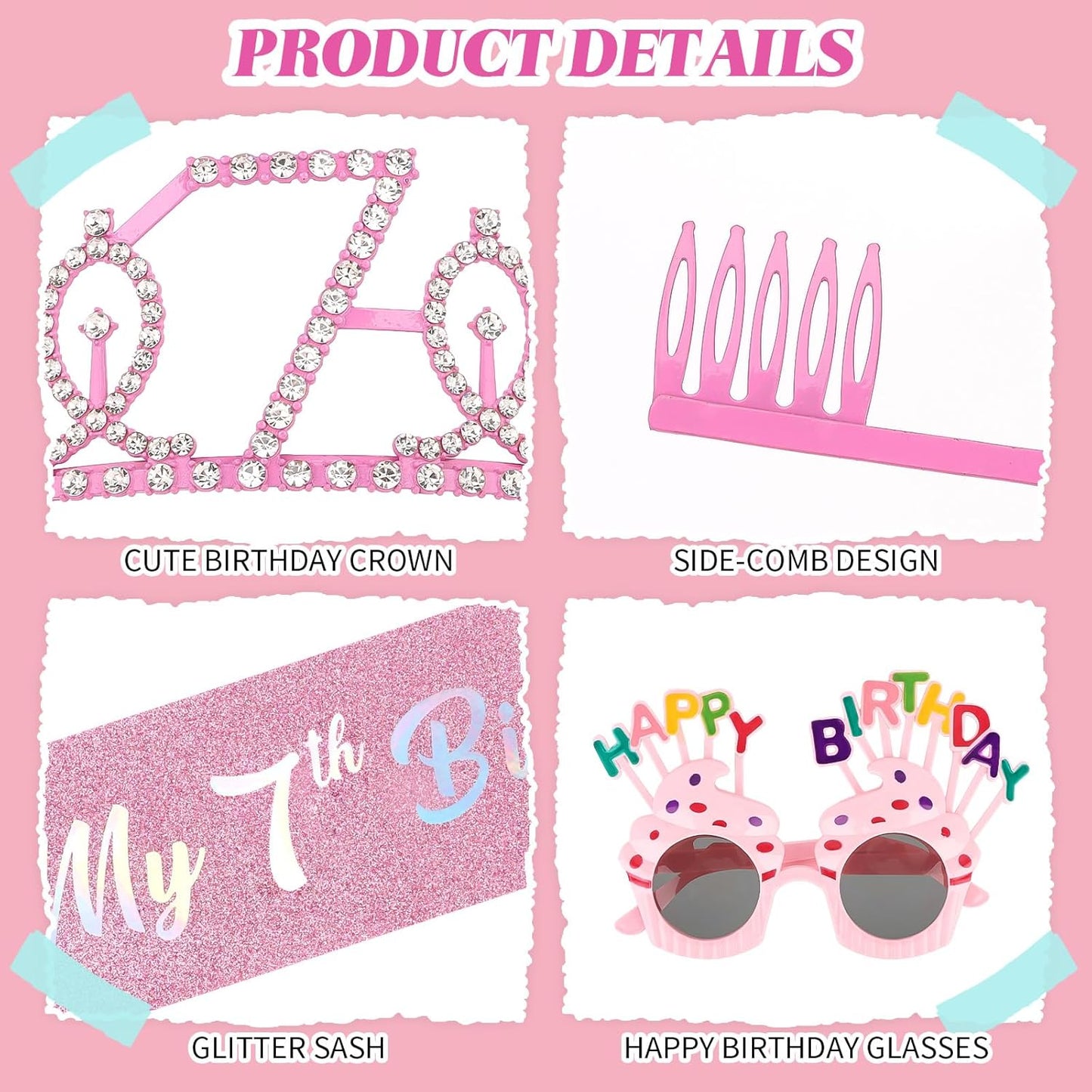 YARIEW 3rd Birthday Decorations, 3rd Glitter Purple Sash and Crown Kit with Happy Birthday Sunglasses, Tiara Princess Crown and Sash Party Outfit Accessory