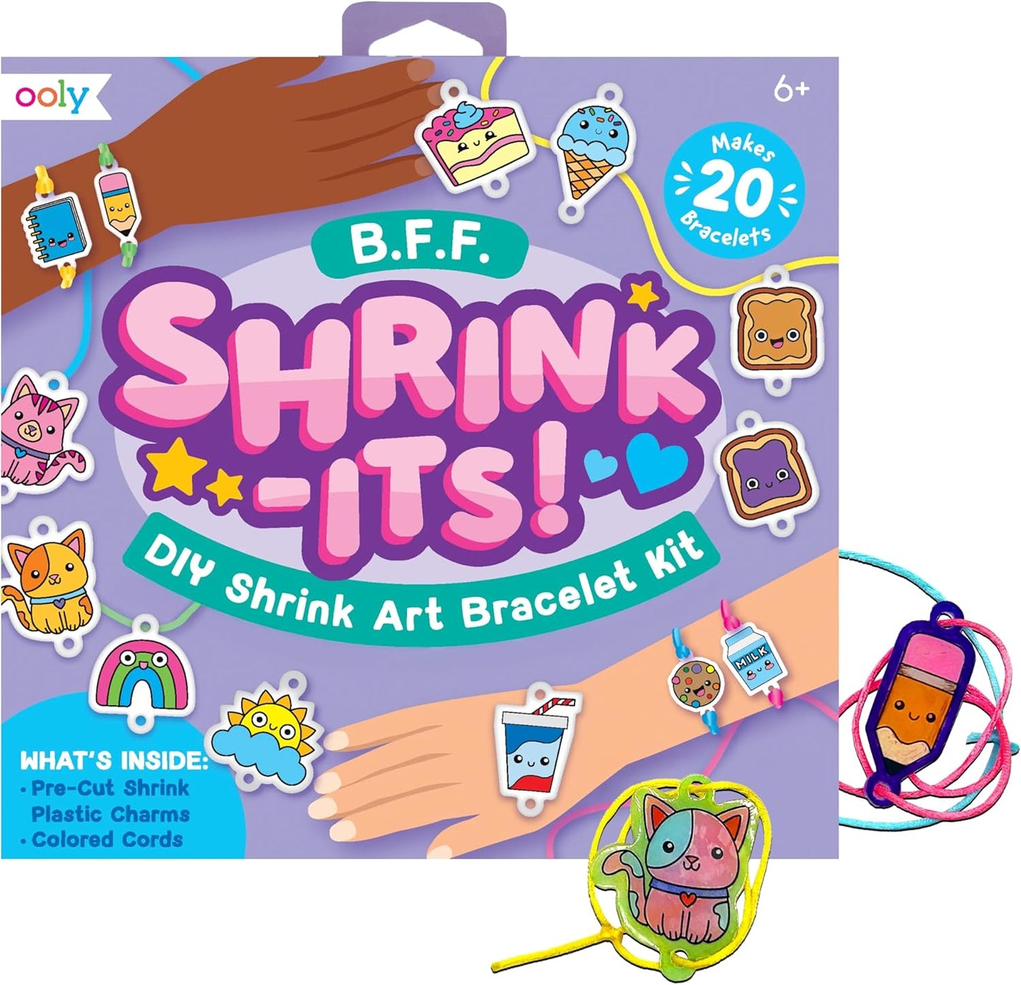 Ooly x Peanuts Snoopy 34 PC DIY Shrinking Art Kit for Kids with Markers, 20 Plastic Pre Cut Charms and More, No Mess Creative Activity Jewelry Making Kit