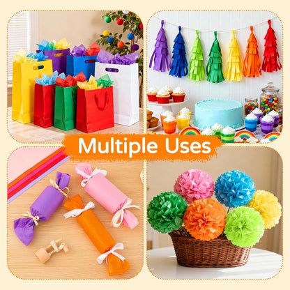 Simetufy 240 Sheets Multicolor Tissue Paper for Gift Bags, 11.5in x 8in Rainbow Art Tissue for Crafts, Festivals, DIY Pom Pom
