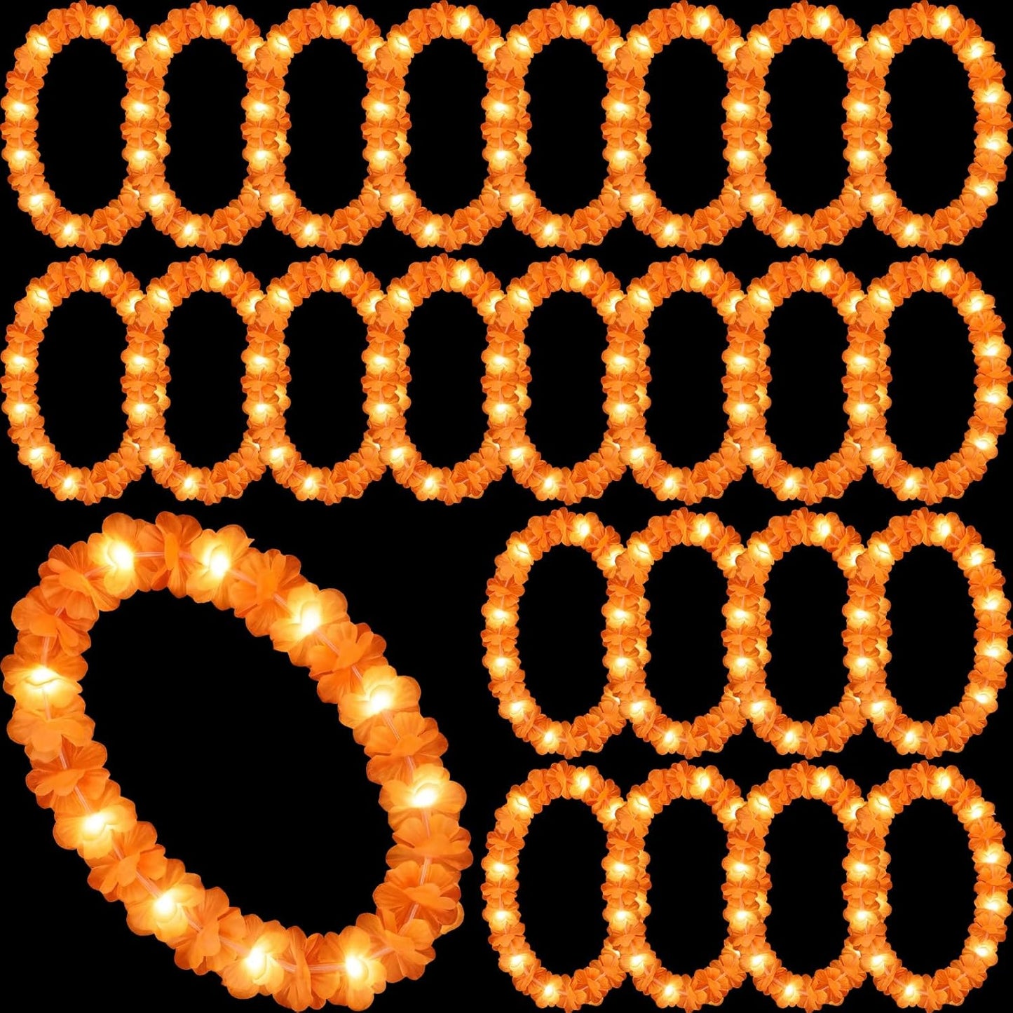 Sherr 24 Pcs LED Leis Light Up Purple and Gold Hawaiian Flower Necklaces, Graduation 2026 Party Supplies, Class of 2026 Leis for Beach Wedding Luau Glow Party Favors
