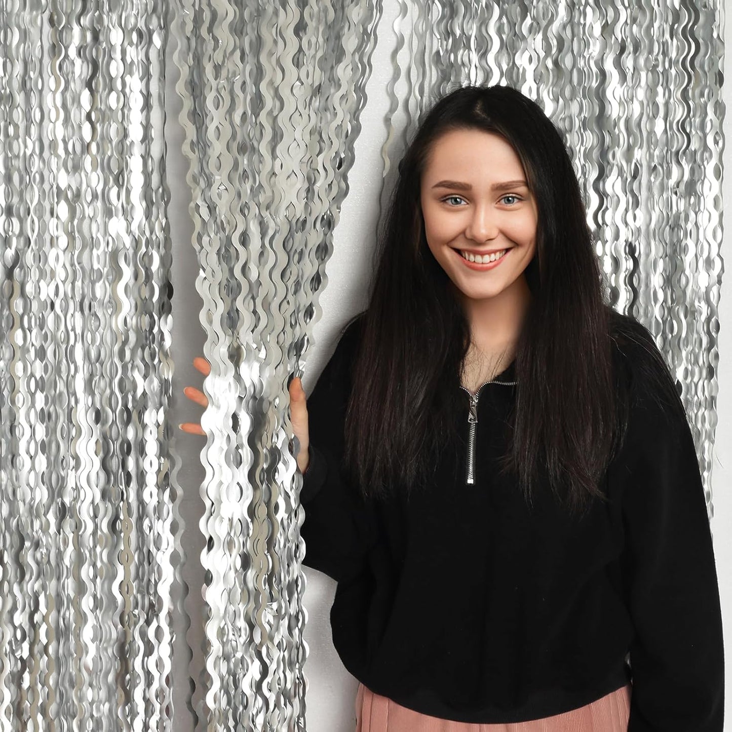 4 Pack Wavy Champagne Gold Metallic Tinsel Foil Fringe Curtains Backdrop - 3.3X6.6ft Foil Fringe Backdrop for Parties | Door Streamers for Birthday | Photo Booth Backdrops Party Decor