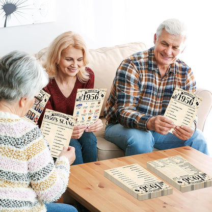 70Pcs 70th Birthday Party Games Born In 1956 Fun 1956 Trivia Music Slang Books Game Double-Sided Game Cards Vintage 70th Birthday Party Supplies for 70 Year Old Activity Anniversary Class Reunion