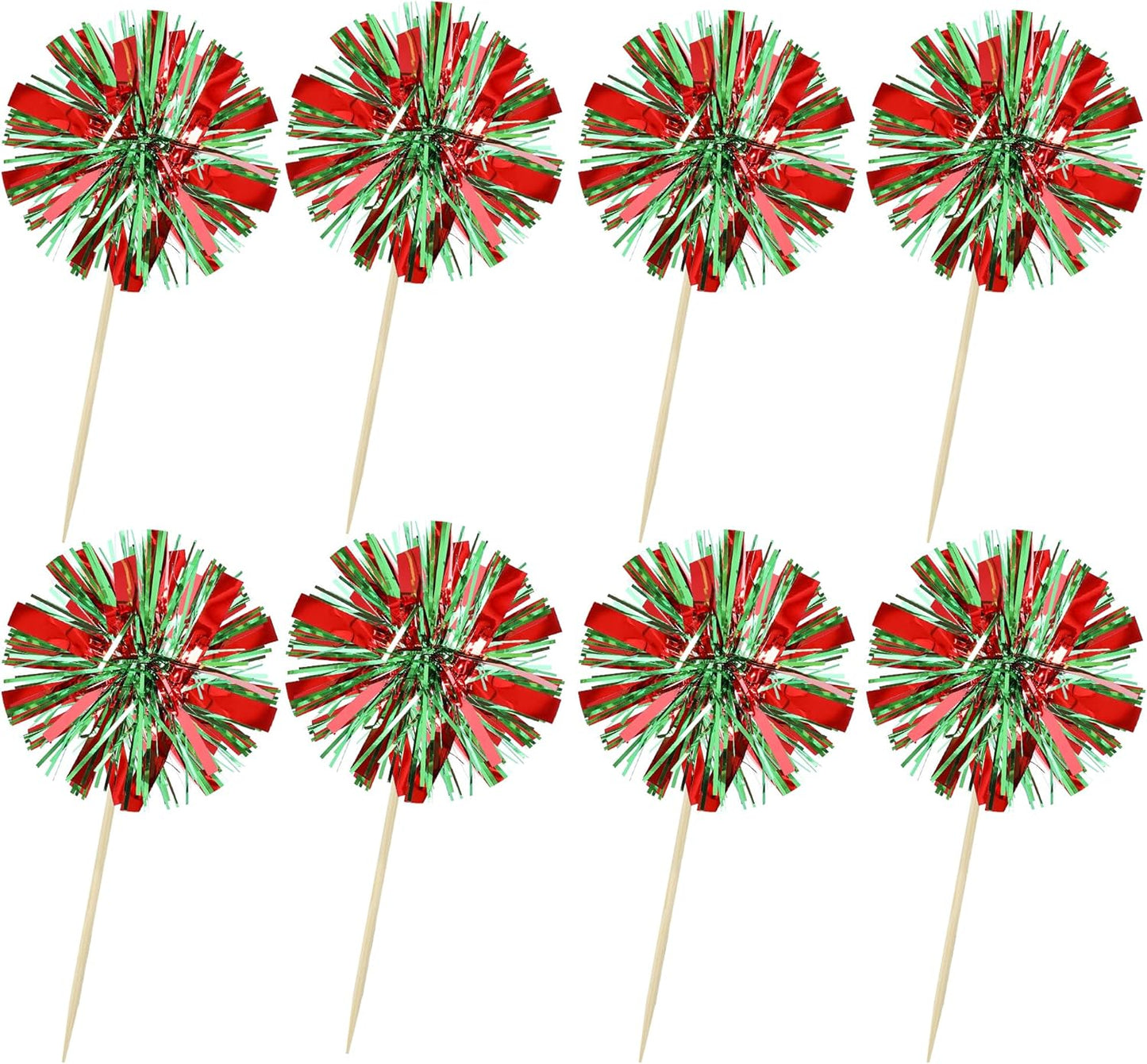 Ephlyn 30Pcs Foil Firework Cupcake Toppers Sparkle Tinsel Cupcake Picks Drink Stirrers Cocktail Food Fruit Toothpicks for Baby Shower Graduation Party Supplies White