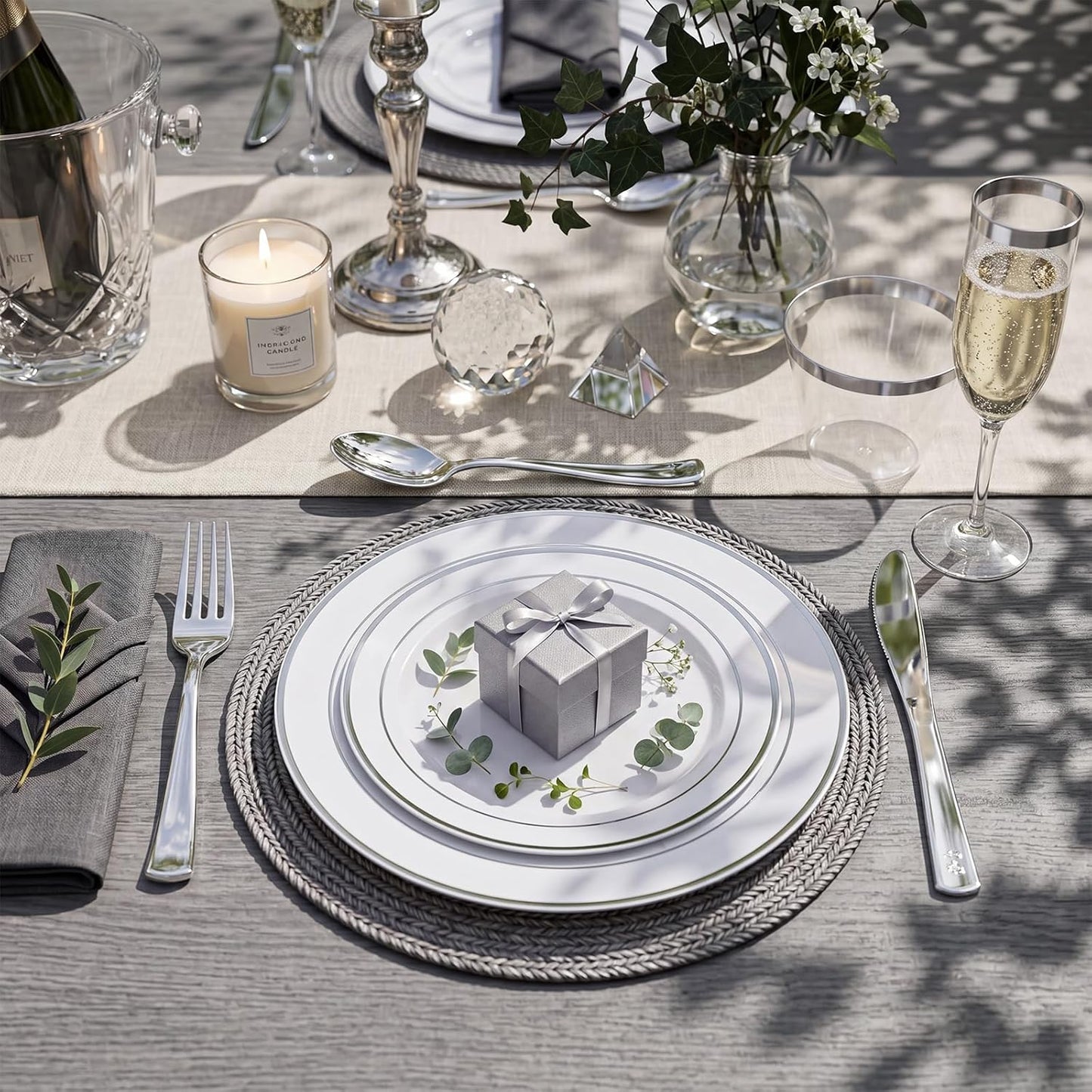 350 Pieces Black and Gold Plastic Plates with Disposable Silverware, Include 50 Dinner Plates 9”, 50 Dessert Plates 6.3”, 50 Black Cups 9 OZ, 50 Pre Rolled Napkins for Wedding Party Graduation